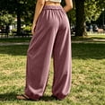 thumbnail image 5 of Bxsruta Womens Cargo Pants Wide Leg Baggy Joggers Drawstring Elastic Waist Casual Trousers with Pockets, 5 of 7