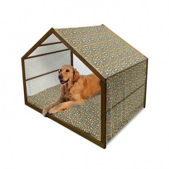 Flip Flop Pet House, Summer Beach Slippers Hand Drawn Simplistic Design on Colorful Dotted Background, Outdoor & Indoor Portable Dog Kennel with Pillow and Cover, 5 Sizes, Multicolor, by Ambesonne