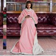 thumbnail image 5 of Tirrinia Sherpa Pink Wearable Blanket for Adult Women, Men, Girlfriend, Super Soft Comfy Warm Plush Reading Throw with Sleeves TV Blanket Wrap Robe Cover for Sofa, 72" x 55", 5 of 8