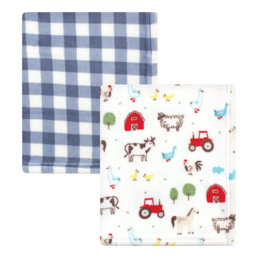 Hudson Baby Unisex Baby Silky Plush Blanket, Boy Farm Animals, 30x36