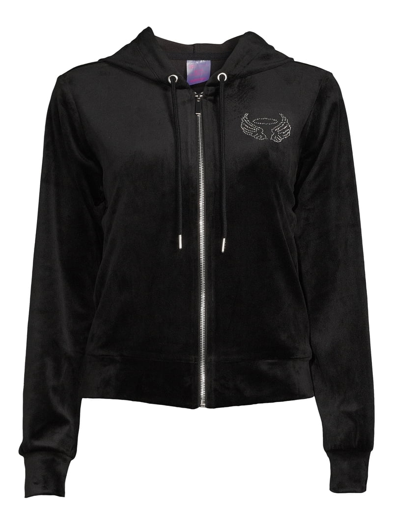 No Boundaries Juniors' Zip-Front Embellished Velour Jacket