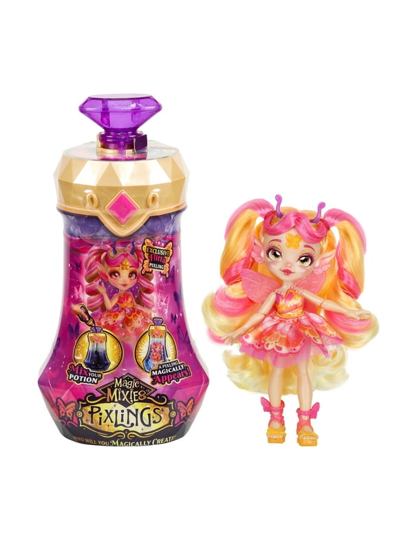 Magic Mixies Pixlings Flitta the Butterfly Pixling 6.5 inch Doll Inside a Potion Bottle, Ages 5+