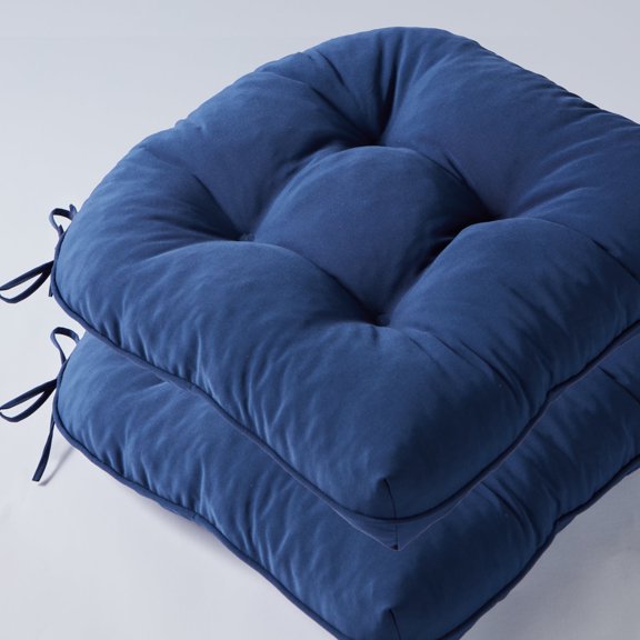 Unikome Outdoor Chair Cushions Set of 2, 19 x 19 inch Square Patio Seat Cushions, Water Resistant with Ties for Non-Slip Support, 3.5 inch Thick, Blue