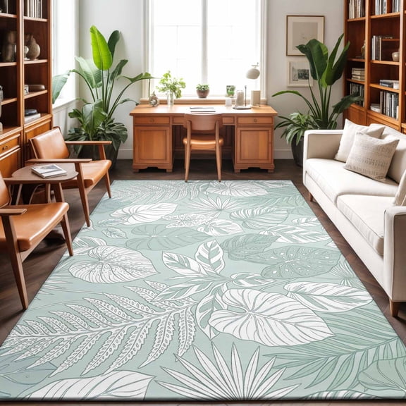 Area Rugs 4'x6'. Tropical Leaves Carpet Runner Indoor Outdoor Rugs Home Decor Aesthetic, Light Green Monstera Palm Leaf Botanical Non Slip Mats Washable Accent Rug for Living Room Bedroom