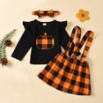 thumbnail image 2 of BOOMNY Halloween Girls 3 Peice Outfit Sets Hallowmas Pumpkin Graphic Long Sleeve Tops Suspender Skirt With Hairband Sets for Kids Comfy Clothing Set, 2 of 8