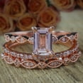 thumbnail image 2 of 2 carat Real Morganite and Man made diamond moissanite Trio Ring Set Engagement Ring with two matching bands Sterling Silver with 18k Gold Plating, 2 of 5