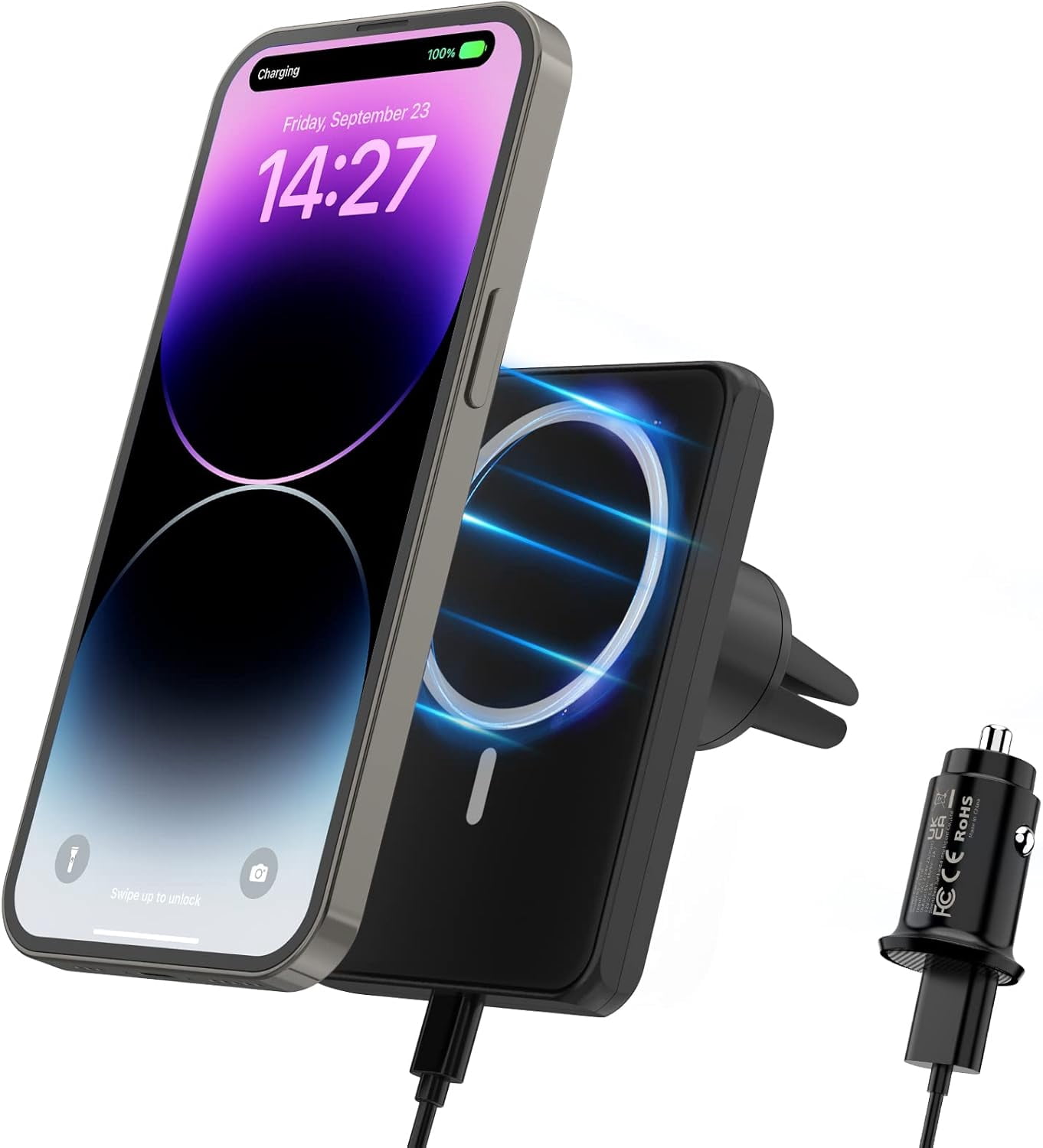 Chargeur Sans Fil Voiture 15W - Support Ultra Fin Anti-dérapant, Compatible Qi, Pour Tableau De Bord, SUV, Camion - 9