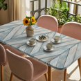 thumbnail image 3 of Wood Grain Table Cloths for 3 Foot Rectangle Tables, Vintage Geometric Wooden Planks Brown Green Patio Waterproof Elastic Fitted Tablecloths, Washable Rectangular Table Cover for Camping, 3 of 8