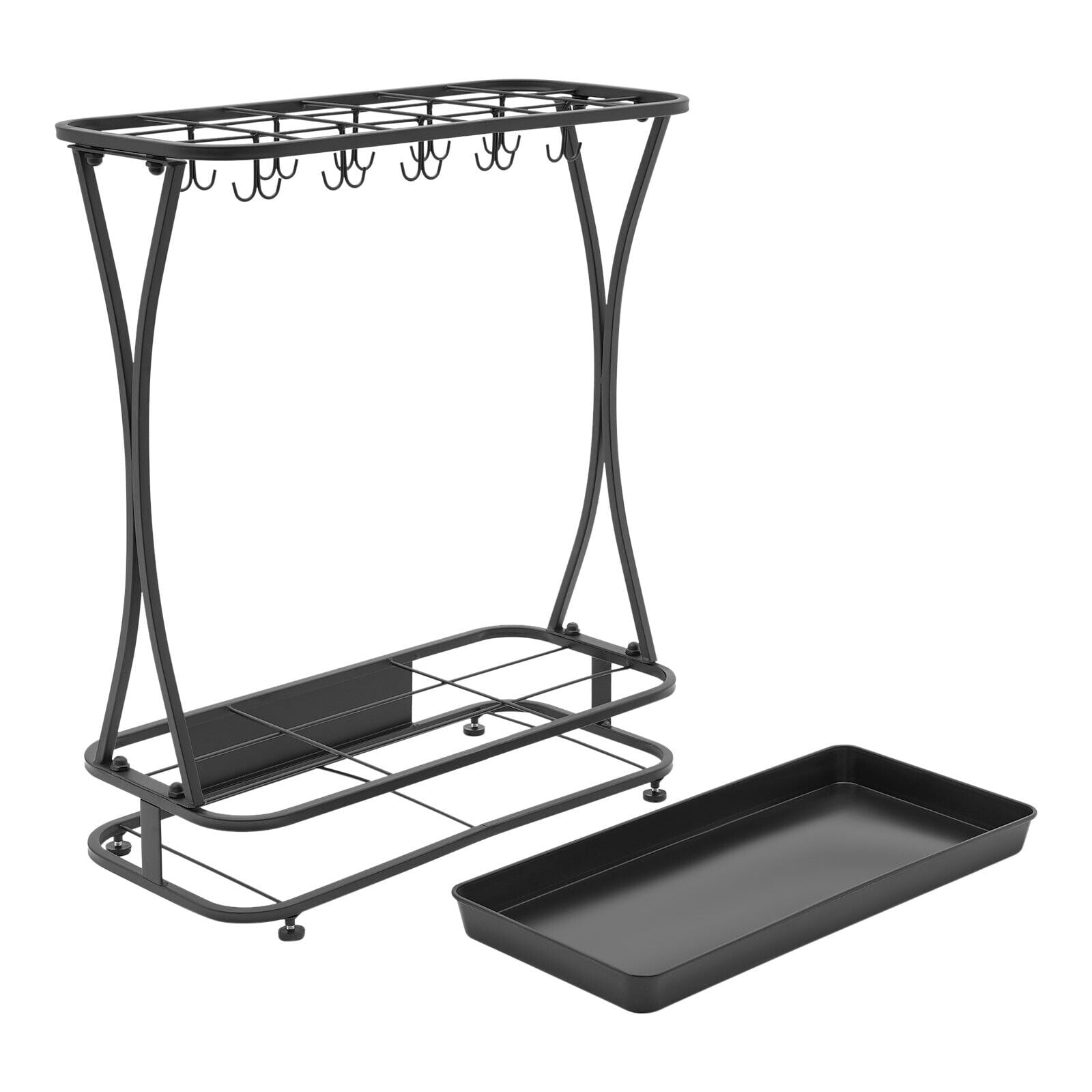 Metal Umbrella Holder Stand Rack Organizer + Drip Tray (18 Slots 20 Hooks) Black