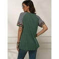 thumbnail image 5 of LELINTA Women Crew Neck Short Sleeve Stripes Leopard Print Casual Top, Green, 5 of 6