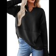 thumbnail image 1 of Camisetas Henley de Larga con Cuello en V para Mujer, Túnicas de Punto Informales, Conjuntos de Otoño con Abertura para el Pulgar. Negro XL, 1 of 6