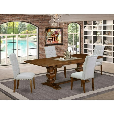 East West Furniture 5-piece dining table set with Chair’s Legs and Modern Gray Linen Fabric