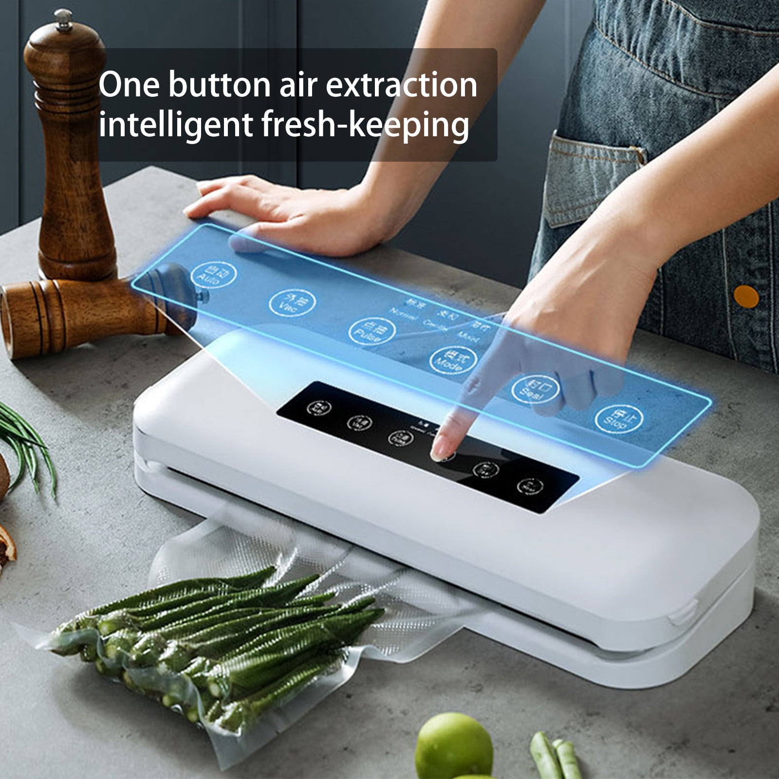 FHBVT Automatic Vacuum Sealer 15.24In 3 Sealing Modes Dry Wet Food Mode LED Indicator 10 Sealing Pockets External Suction Pipe for Home Kitchen Food Preservation Storage Tool Decor