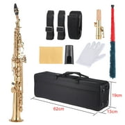 Dazzduo Brass Soprano Sax Saxophone Bb B Flat Woodwind Instrument, Carved Shell Design, Carrying Case Included
