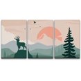 thumbnail image 3 of PixonSign Canvas Print Wall Art Set Deer and Birds on The Mountain Range Animals Wilderness Illustrations Modern Art Southwest Scenic Relax/Calm Boho Decor for Living Room, Bedroom - 24"x36"x3, 3 of 5