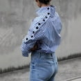 thumbnail image 5 of Fashionable Blue Striped Button-Down Shirt for Women, Lightweight Long-Sleeve Collared Urban Casual Top, 5 of 8