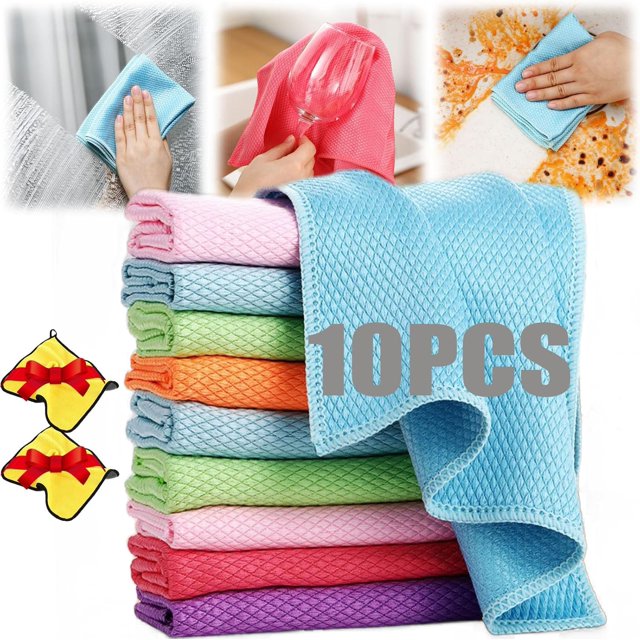 Probablei Chiffons de Nettoyage Miracle Sans Traces - Réutilisables, Chiffons de Nettoyage Miracle Multifonctions Sans Traces, Chiffon de Nettoyage Probable, Chiffon de Nettoyage de Fenêtre Nano (10 Pcs(Couleur Aléatoire))