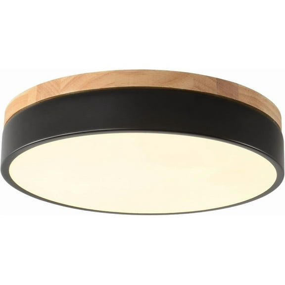 11.8 Inch LED Flush Mount Ceiling Light, 24W Dimmable Black Round Acrylic Flat Panel Light, Minimalist Ceiling Light Fixture for Dining Room, Bedroom, Kitchen