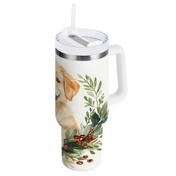 Ryvnso 40 oz Tumbler with Handle and Straw Insulated Stainless Steel Travel Mug with Lid A Cute Dog