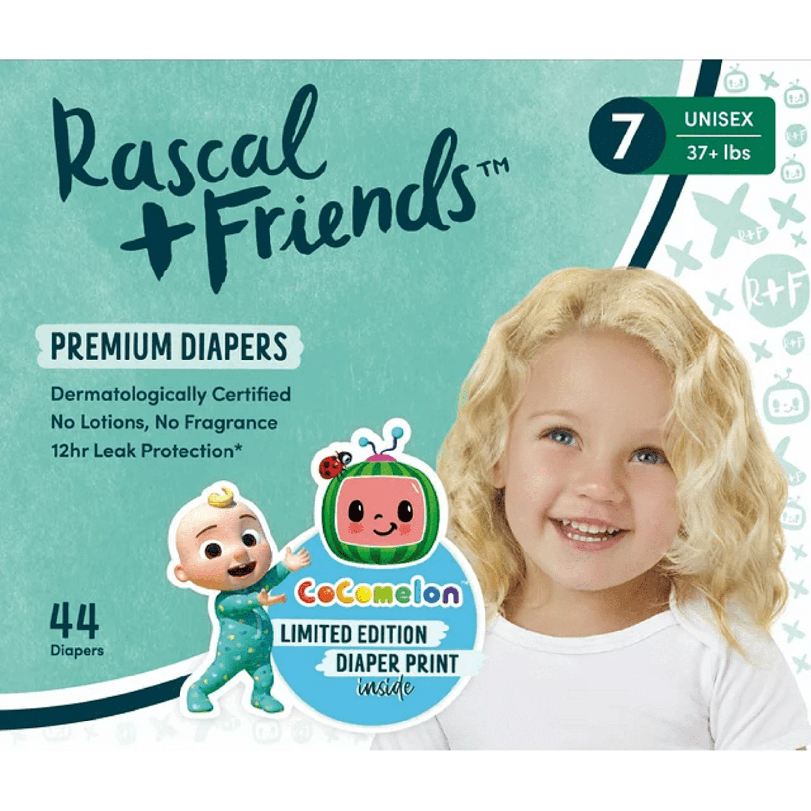 Rascal + Friends Diapers Cocomelon Edition Size 7, 44 Count