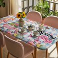 thumbnail image 3 of Spring Gnomes Table Cloths for 6 Foot Rectangle Tables, Farmhhouse Floral Botanical Blue Plaid Patio Waterproof Elastic Fitted Tablecloths, Washable Rectangular Table Cover for Camping, 3 of 8