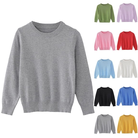 Drop Shoulder Sweaters Casual Children's Clothing Boys And Girls Solid Color Sweater Pullover Knitted Sweater Round Neck Sweater Top Gray 18 Months