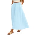 thumbnail image 5 of Arlun Casual Long Pleated Skirt for Women Elegant Eyelet Solid Color Flowy Summer Maxi Skirts Elastic High Waist Simple Stylish Beach Vacation Skirt Comfort for Everyday Wear Light Blue XXL, 5 of 6
