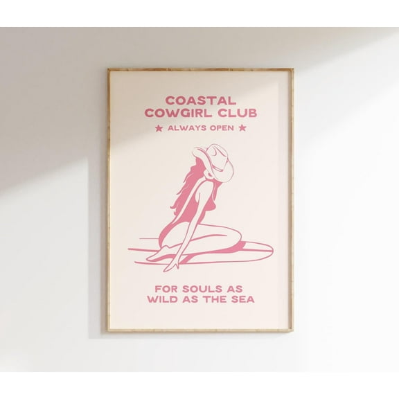 Coastal Cowgirl Print Surfing Poster Trendy Beach Print Surfboard Art Beach Home Decor Gift For Surfer Western Art Print Wall Art, Modern Wall Decor, 8x12 UNFRAMED