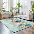 thumbnail image 3 of Large Area Rugs 5'x8', Beach Coastal Teal Carpet Runner Indoor Outdoor Rugs Home Decor Aesthetic, Nautical Shell Starfish Coral Summer Non Slip Mats Washable Accent Rug for Living Room Bedroom, 3 of 8