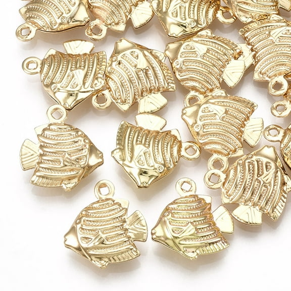 100 pc Brass Charms Fish Real 18K golden Plated 13x12x4mm Hole: 1mm