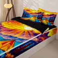thumbnail image 2 of Manfei Stained Glass Mountain Camping Pattern Zipper Twin Comforter Sets with Fitted Sheet and 2 Pillowcases,Sunset Lake Landscape Print Zipper Bedding Set,Yellow Blue,Reversible, 2 of 7