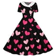 thumbnail image 4 of Girls' Valentine's Day Dress Printed Peter Pan Collar Retro Dress Short Sleeve Cute Dance Dress for Romantic Celebrations (5-14 Years), 4 of 6