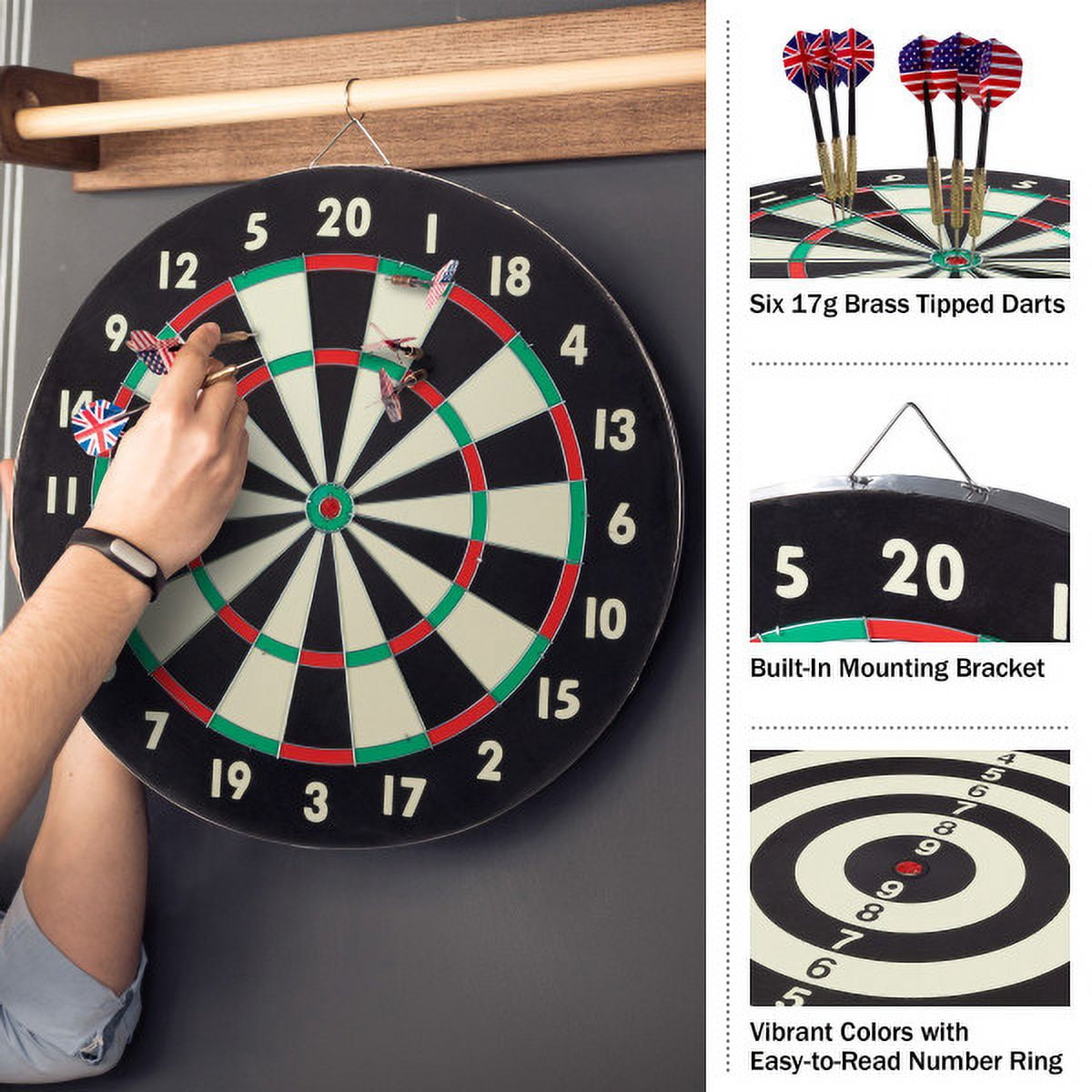 Trademark Games Paper Wound Dart Board with Six 17g Brass Tipped Darts