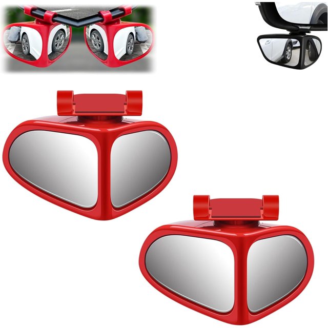 HD Car Blind Spot Elimination Mirror,New Car Side Mirror Blindspot, 360° Rotatable Adjustable Rain/Fog Resistant Rear View, Wide-Angle Dual-View Auxiliary Side Blind Spot Mirrors (Red, Right+Left)