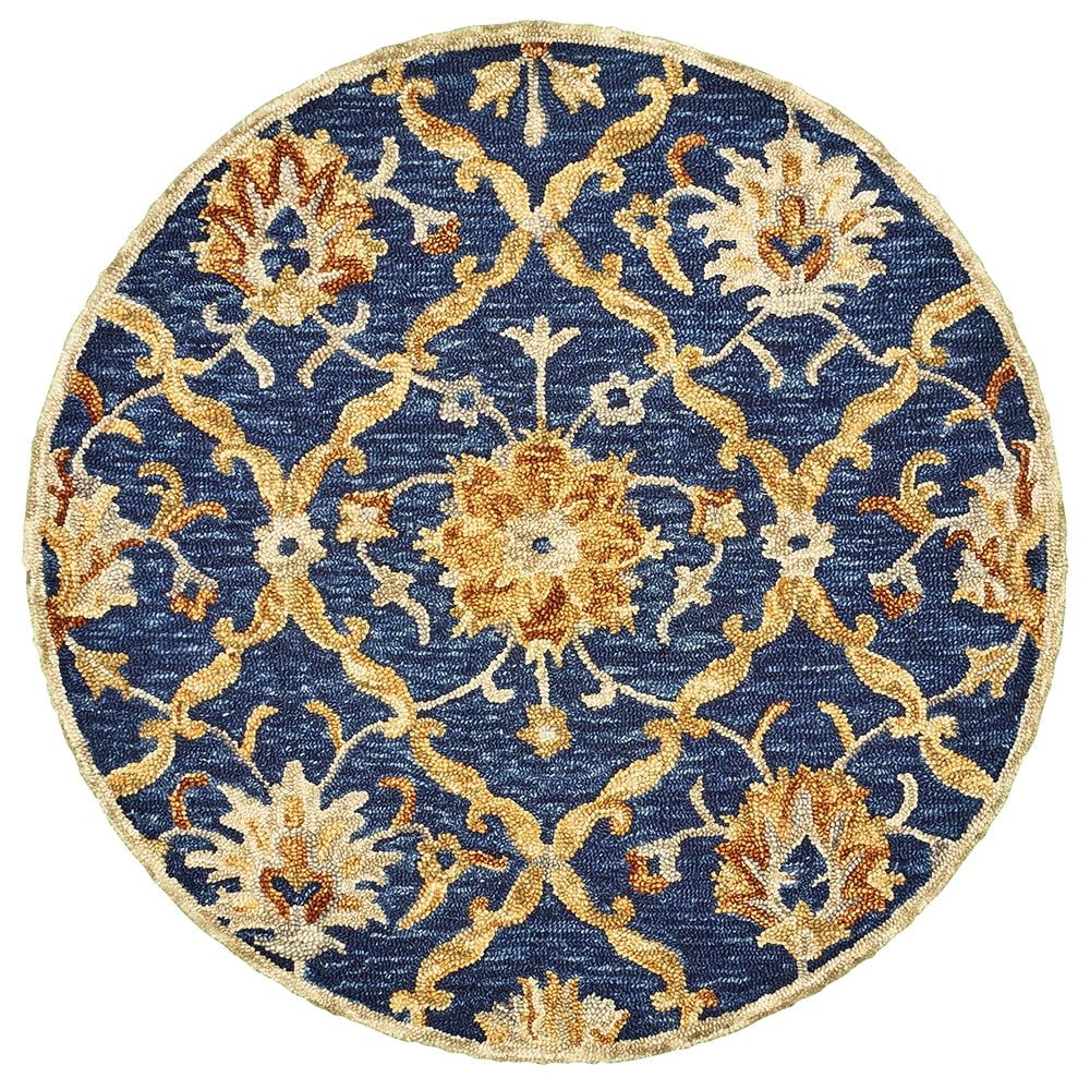 LR Home Dazzle Jacobean Diamond Navy Indoor Round Rug ( 4 ft x 4 ft )