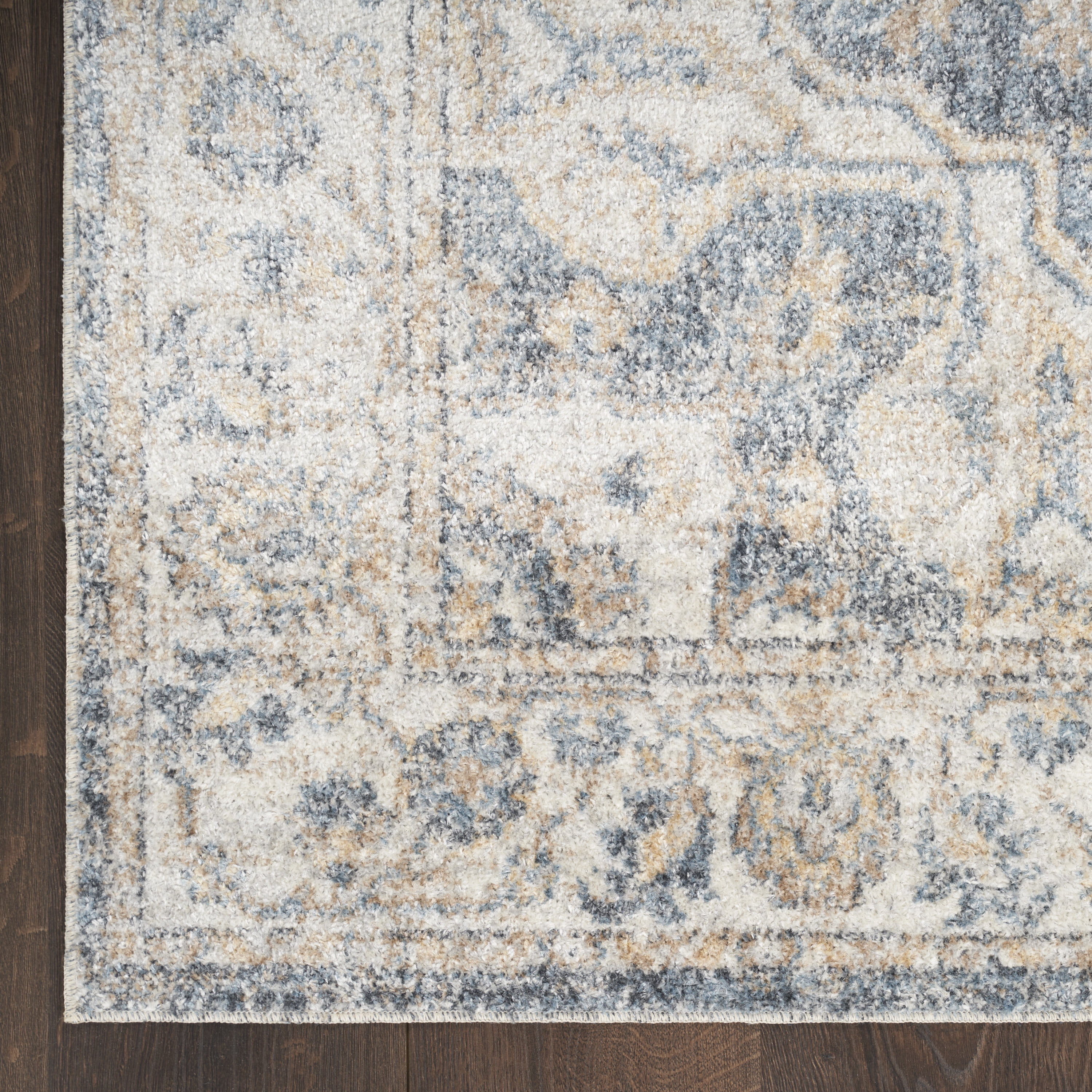 Nourison Astra Machine Washable Bohemian Grey/Blue 5'3" x 7' Area Rug, (5x7)