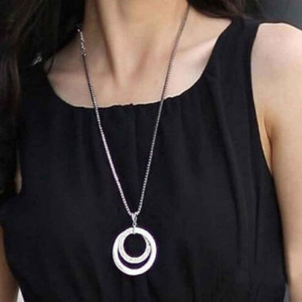 Women Ladies Fashion Crystal Rhinestone Silver Plated Necklace Women Pendant Necklace Long Chain Pendant Necklace