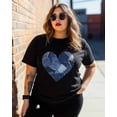 thumbnail image 3 of Women's Graphic T-Shirt Black L Women's Tops Patchwork Blue Love Heart Crew Neck Short Sleeve Shirts for Women, 3 of 3