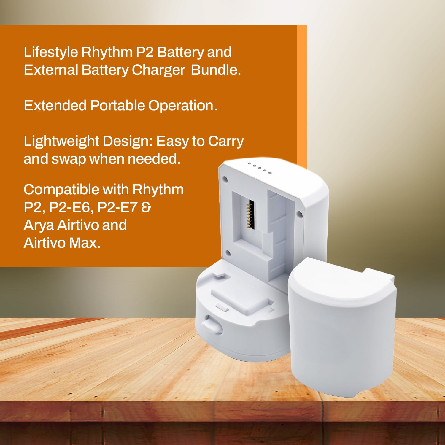 Lifestyle Rhythm P2 Battery and External Battery Charger Bundle | Lightweight Portable Long-Lasting Oxygen Concentrator | Rechargeable AC Power Oxygen Generator