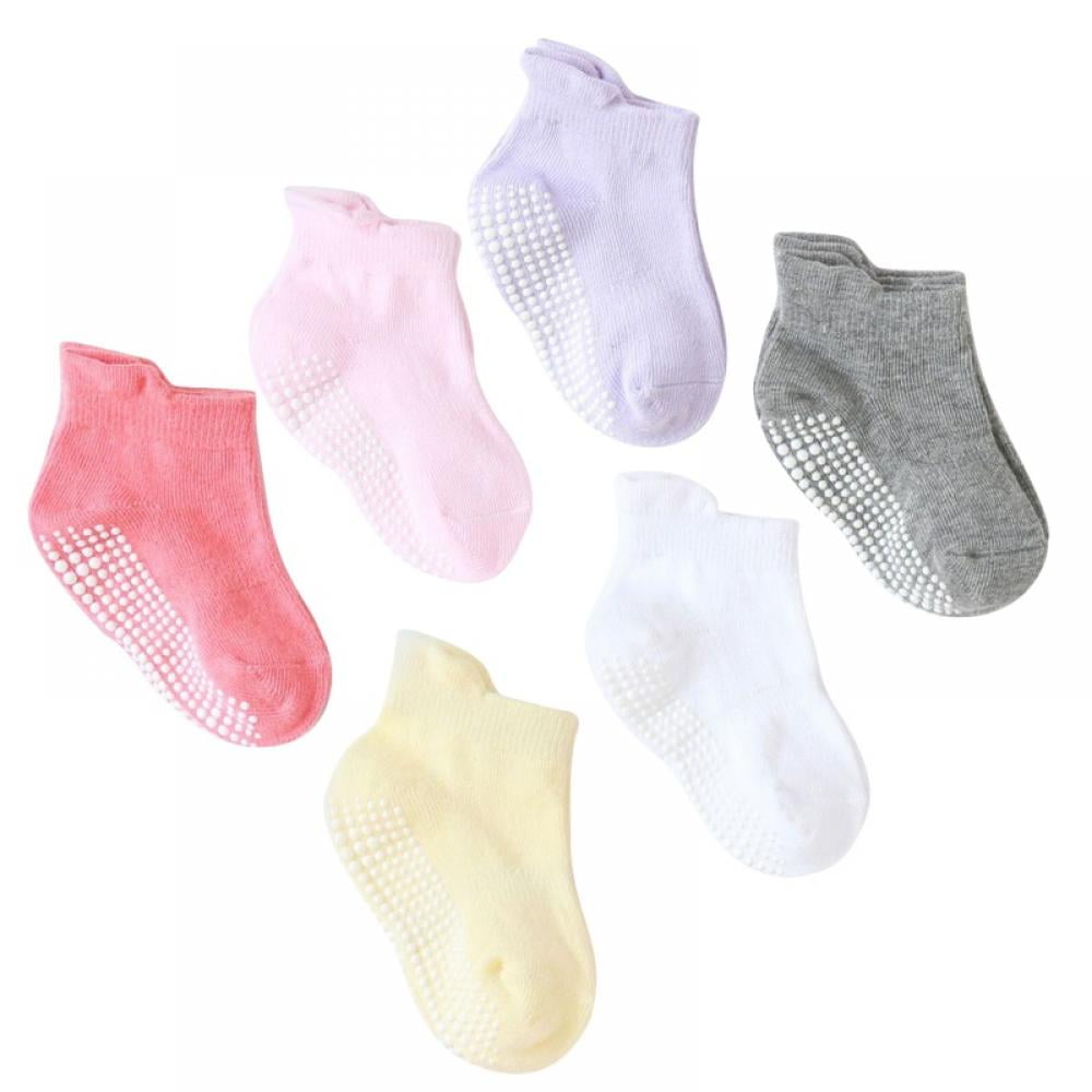 6 Pairs Toddler Boy Ankle Socks 0-6 Years Grip Non Skid Anti Slip Solid 