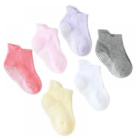 

Baby Non Slip Grip Ankle Socks with Non Skid Soles for Infants Toddlers Kids Boys Girls 6 Pairs/Set