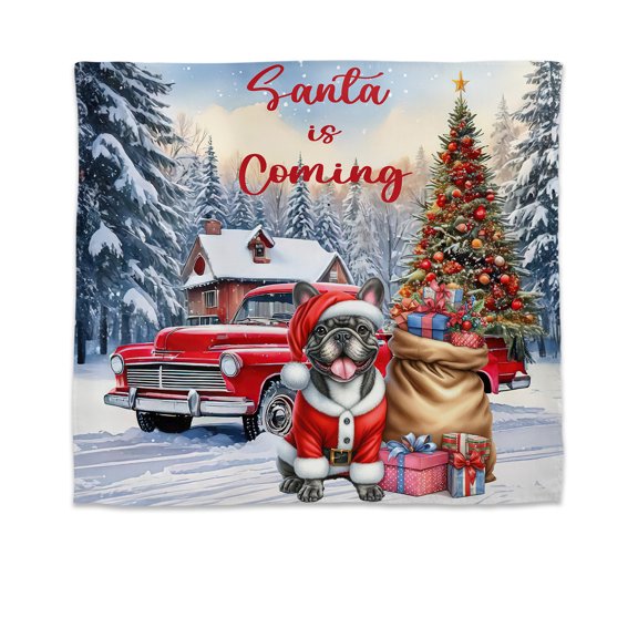 Santa is Coming French Bulldog Merry Christmas Xmas Noel Truck Tree Tapestry Dog Lover Gifts Wall Hanging Backdrop Home Decor - 02023