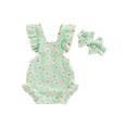 thumbnail image 2 of Yunliwuli Baby Girls Romper Bodysuit and Headband Strawberry/Flower/Cherry Print Fly Sleeve Frills Infant Jumpsuit Summer Clothes, 2 of 10