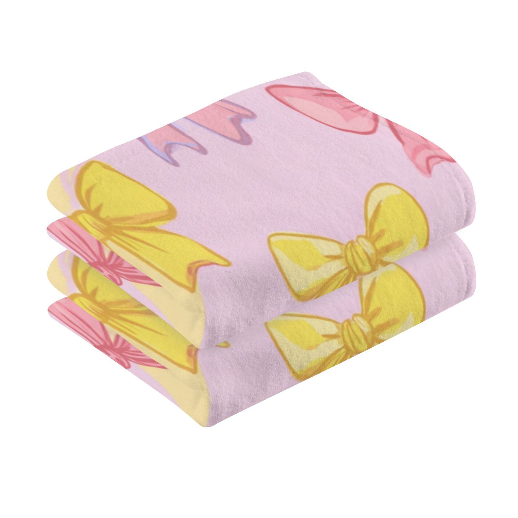 2 Pcs Hand Towels Sets Yellow and Pink Bows Cotton Towel Set Absorbent Face Towel for Bathroom Kitchen Shower Hotel Decor