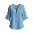 thumbnail image 3 of Aofany Womens Tops V-Neck Button 3/4 Sleeve T-Shirts Cotton Linen Shirts for Women, 3 of 6
