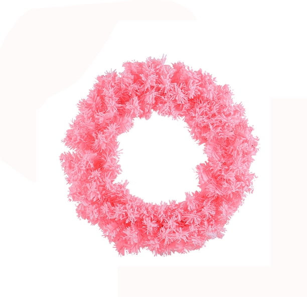Corona de pino artificial con plumas rosas para puerta de entrada, ideal para decorar fiestas de cumpleaños, bodas y paredes al aire libre, 15,7 pulgadas