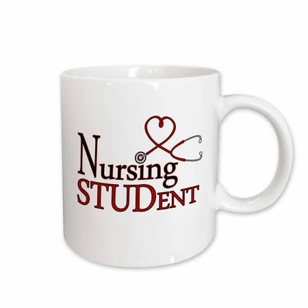 

3dRose Nursing Student Red Heart Stethoscope Ceramic Mug 11-ounce