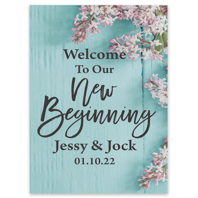 Darling Souvenir MADE WITH LOVE Personalized Welcome Sign/ Banner, Welcome To Our New Beginning Custom Flower Wedding, Engagement Party Sign - 18x12