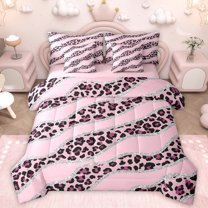 Homewish Dreamy Pink Polkadots Bedding Comforter Set 7pcs, Leopard Cheetah Print Queen Bedding Sets, Modern Fashion Reversible Queen Sheet Sets, Microfiber Bedroom Decor