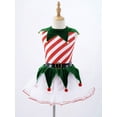 thumbnail image 3 of Zaldita Girls Christmas Elf Outfit Kids Dance Tutu Dress Striped Leotard with Belt Bells Pom Pom Red 6, 3 of 7